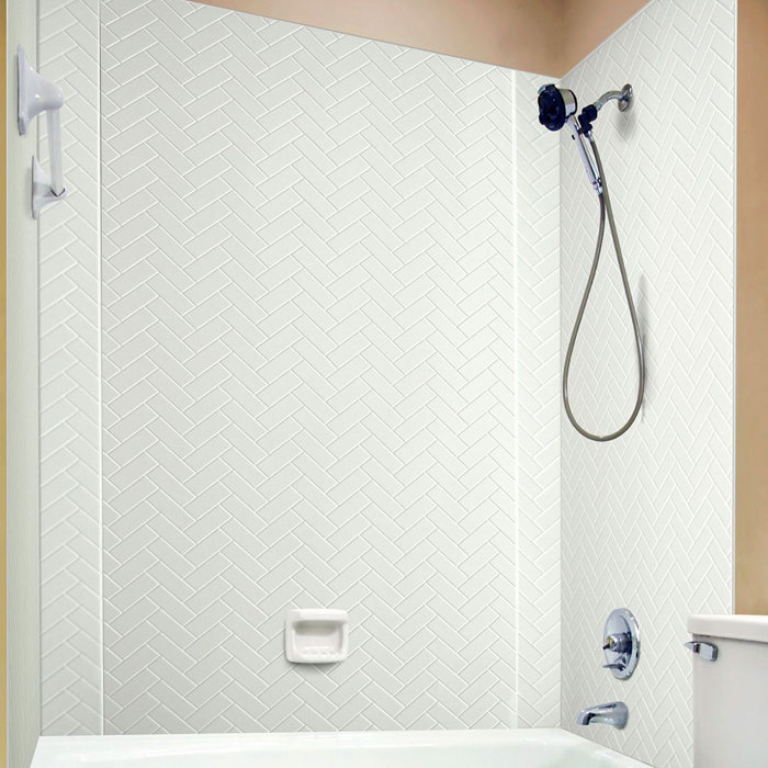 FromPlainToBeautifulInHours Herringbone Tile Mirroflex Tub and
